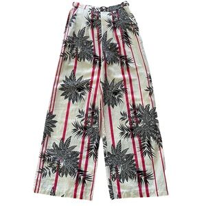 Liquorish by ASOS Stripe Floral Print Linen Blend Pants Size 6